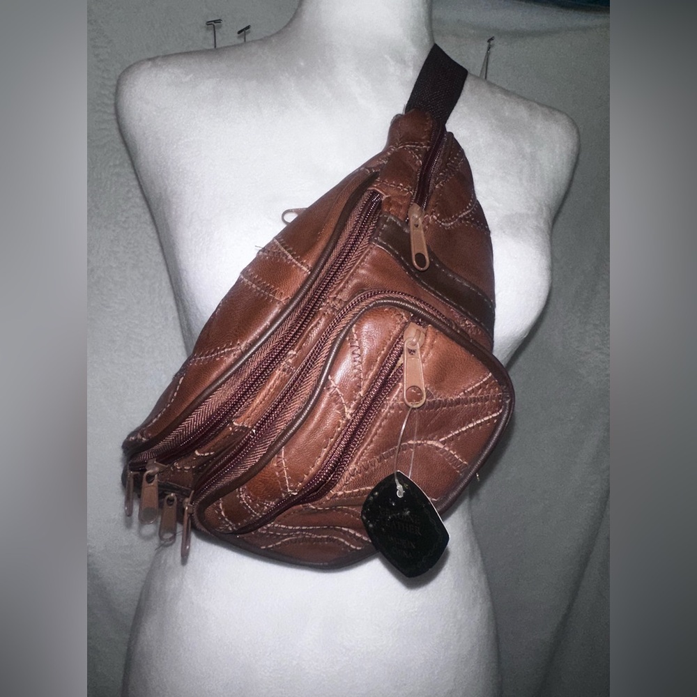#1306 Brown Leather Cross Body Bag, NWT